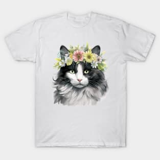 American Curl Cat Flowers Water Color Cat Mom Mother's Day Gift T-Shirt
